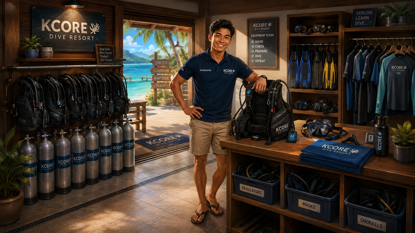 KCore equipment room with divemaster
