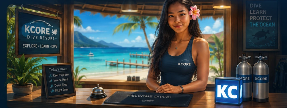 KCore Dive Resort check-in counter scene